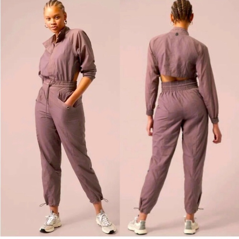 Athleta Purple Jumpsuit with Relaxed Fit and Elastic Waistband